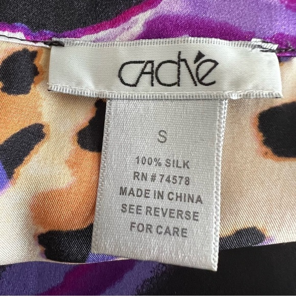 Cache' Vintage Abstract Animal Print Silk Top Dolman Sleeve Purple Artsy 90s S - Picture 6 of 7